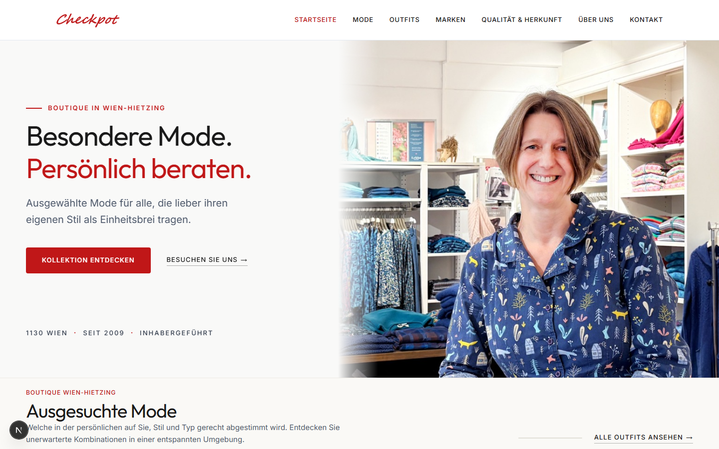 Checkpot Hietzing fashion boutique digital showcase featuring minimal editorial lookbook