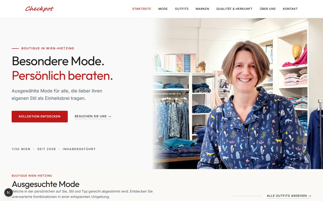 The Checkpot Hietzing fashion boutique homepage.
