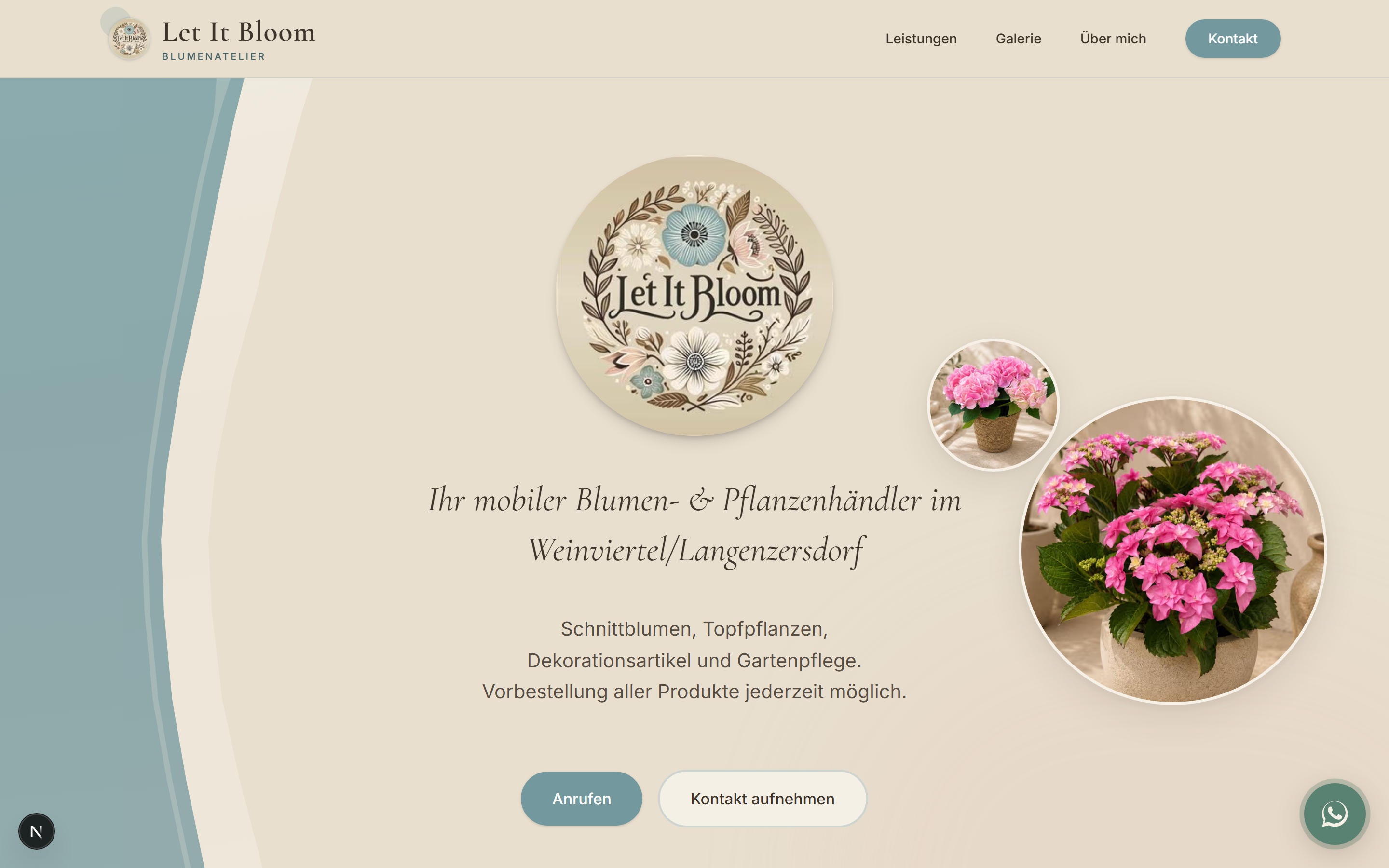 Let It Bloom floral atelier website with seasonal arrangements and curated imagery