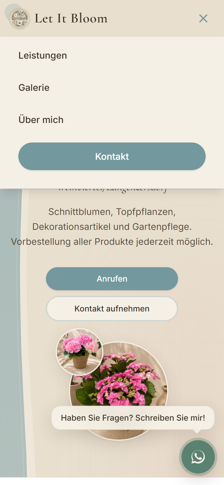 Let It Bloom Mobile navigation and quick access