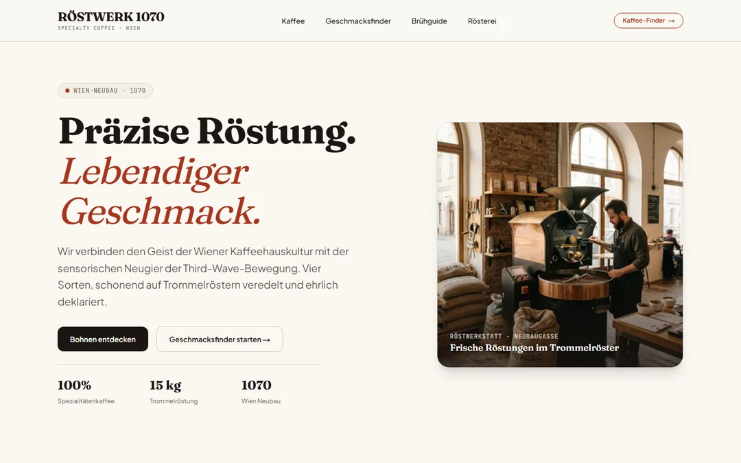RÖSTWERK 1070: a cream-colored website for a coffee roastery