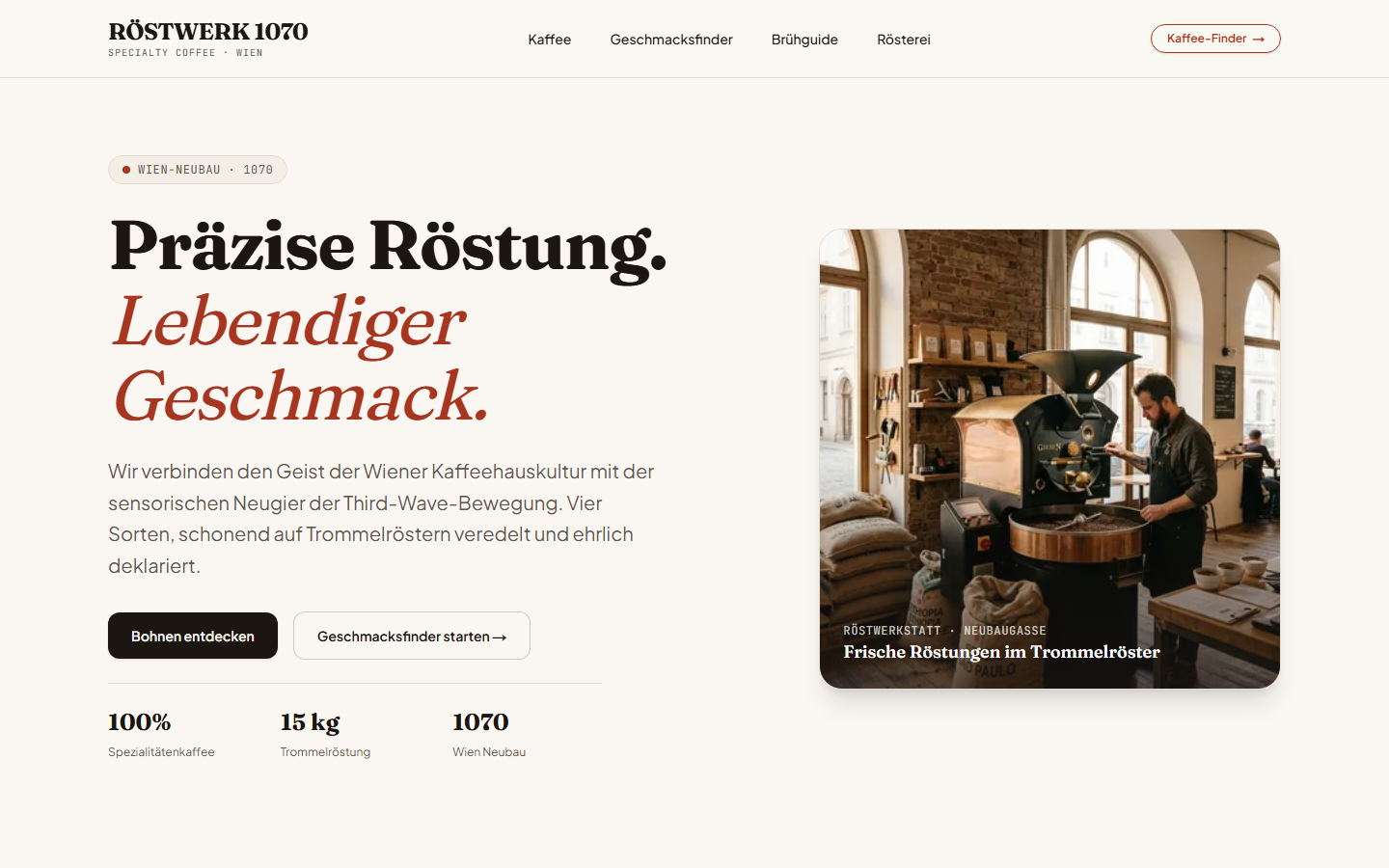 Specialty coffee roasting craft and beans at RÖSTWERK 1070 in Vienna